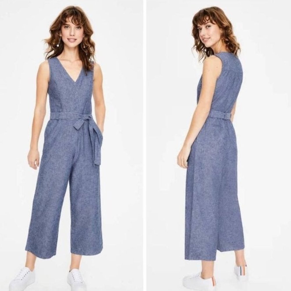 Boden Chambray Blue Sleeveless Jumpsuit